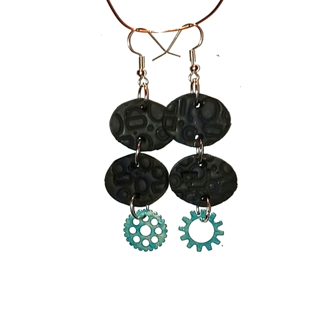 Clay earrings-Industrial Textured Gears